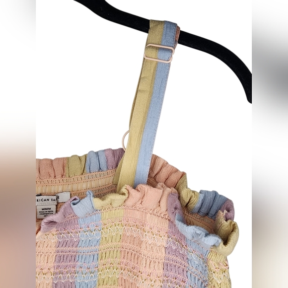 AMERICAN EAGLE Pastel Rainbow Smocked Ruffle Mini Dress, size M - Picture 4 of 7